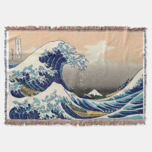 PixDezines Vintage, Great Wave, Hokusai 葛飾北斎の神奈川沖浪 Throw Blanket