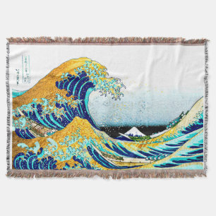 PixDezines Vintage, Great Wave, Hokusai 葛飾北斎の神奈川沖浪 Throw Blanket