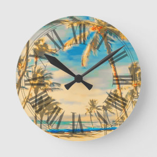 PixDezines vintage hawaii beach Round Clock