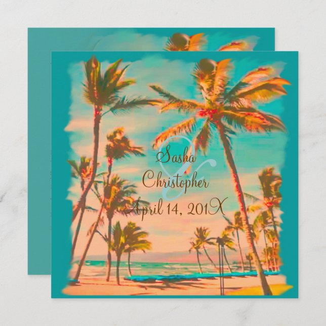 PixDezines VINTAGE HAWAIIAN BEACH/DIY Colour Teal Invitation (Front/Back)