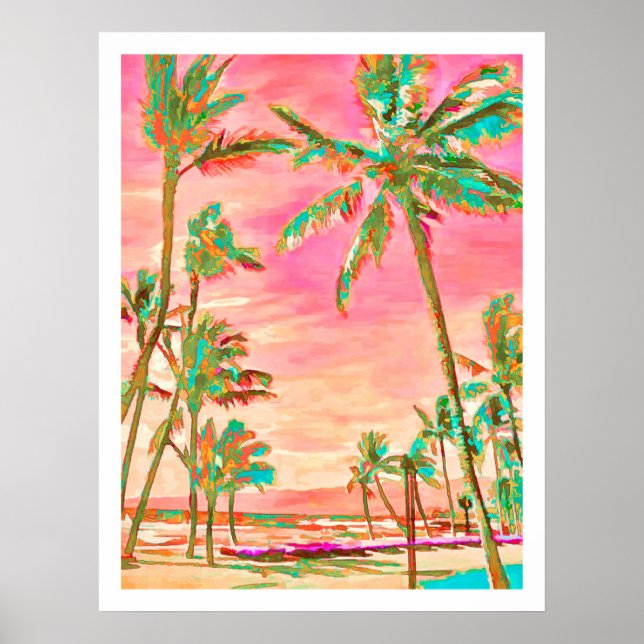 PixDezines Vintage Hawaiian Beach/Persimmon Poster (Front)