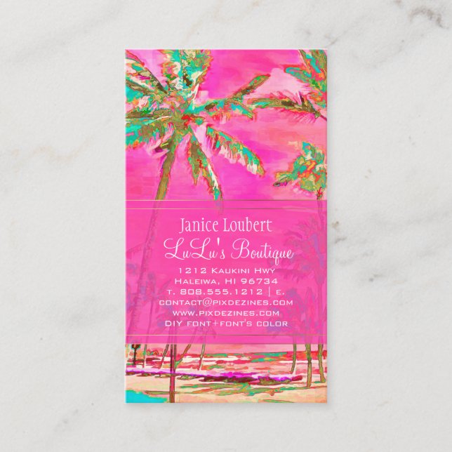 PixDezines Vintage Hawaiian Beach/Pink/Teal Business Card (Front)