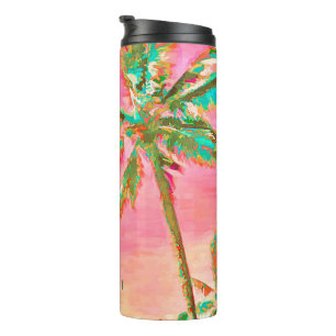 PixDezines Vintage Hawaiian Beach/Pink/Teal Thermal Tumbler