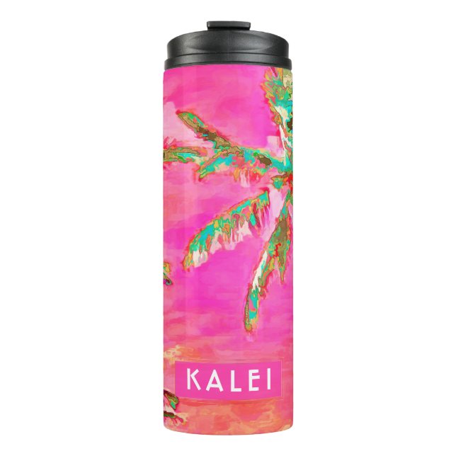 PixDezines Vintage Hawaiian Beach/Pink/Teal Thermal Tumbler (Front)