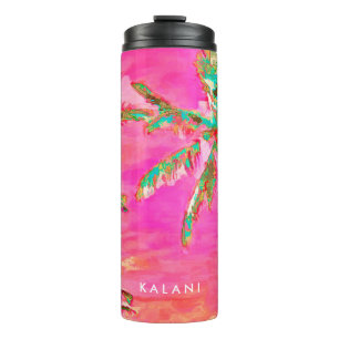 PixDezines Vintage Hawaiian Beach/Pink/Teal Thermal Tumbler