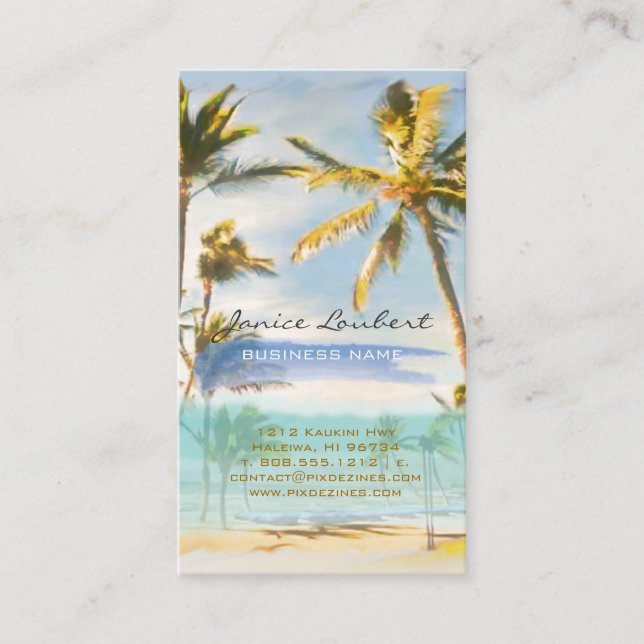 PixDezines vintage hawaiian beach scene Business Card (Front)