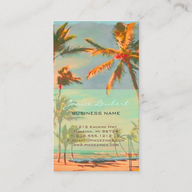 PixDezines Vintage Hawaiian Beach Scene Business Card (Front)
