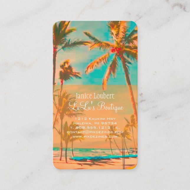 PixDezines Vintage Hawaiian Beach Scene Business Card (Front)