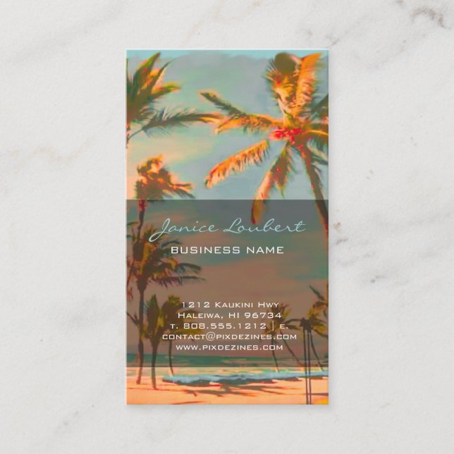 PixDezines Vintage Hawaiian Beach Scene Business Card (Front)
