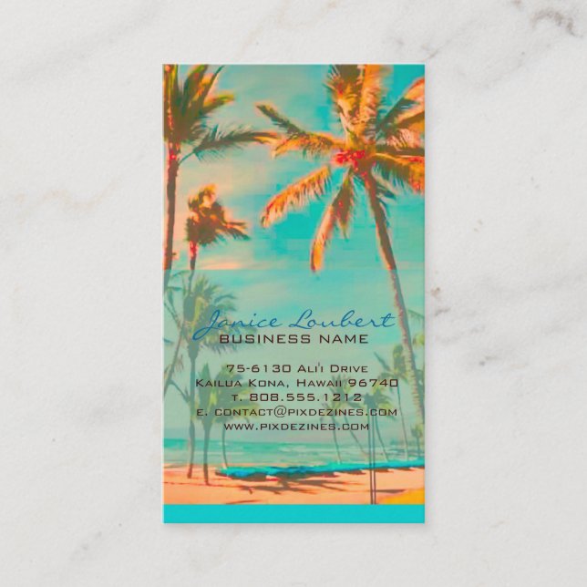 PixDezines Vintage Hawaiian Beach Scene Business Card (Front)