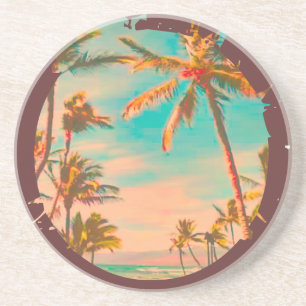 PixDezines Vintage Hawaiian Beach Scene Coaster