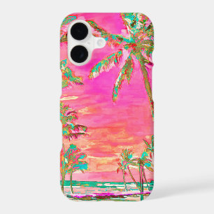 PixDezines Vintage Hawaiian Beach Scene/Pink