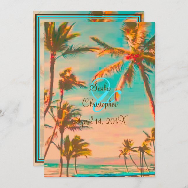 PixDezines VINTAGE HAWAIIAN BEACH/TEAL Invitation (Front/Back)