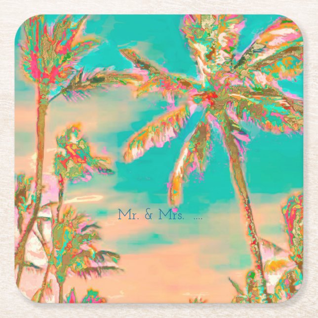 PixDezines Vintage Hawaiian Beach/Teal Square Paper Coaster (Front)