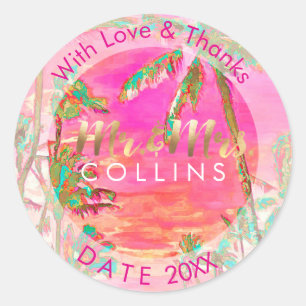 PixDezines Vintage Hawaiian Beach/Thank You Classic Round Sticker