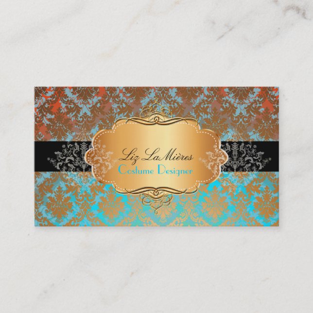 PixDezines vintage la paloma damask Business Card (Front)