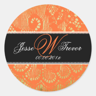 PixDezines vintage lace tangerine Classic Round Sticker