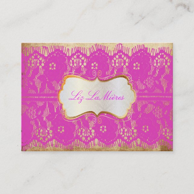 PixDezines Vintage Lace-Up/hot pink Business Card (Front)