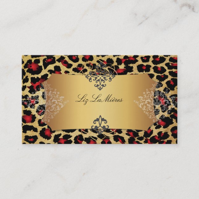 PixDezines Vintage leopard+damask Business Card (Front)