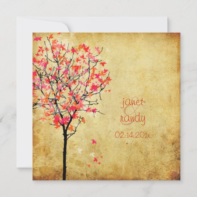 PixDezines VINTAGE MAPLE TREE/RED+PINK Invitation (Front)