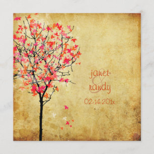 PixDezines VINTAGE MAPLE TREE/RED+PINK Invitation