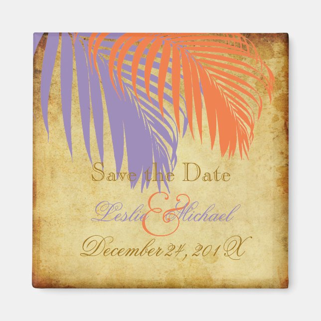 PixDezines Vintage Palm Fronds, Save the Date Magnet (Front)