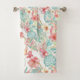 PixDezines Vintage Pastel H2 Hawaii Floral Foliage Bath Towel Set
