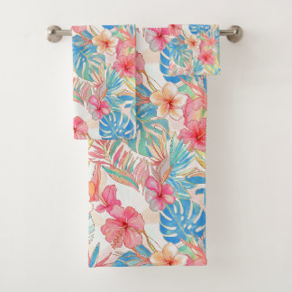 PixDezines Vintage Pastel H2 Hawaii Floral Foliage Bath Towel Set