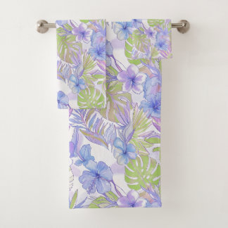 PixDezines Vintage Pastel H2 Hawaii Floral Foliage Bath Towel Set