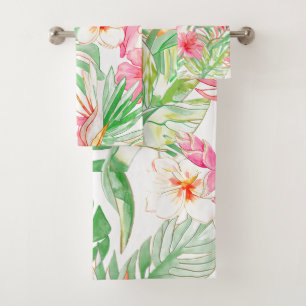 PixDezines Vintage Pastel H2 Hawaii Floral Foliage Bath Towel Set