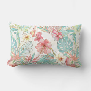 PixDezines Vintage Pastel H2 Hawaii Floral Foliage Lumbar Cushion