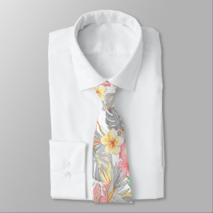 PixDezines Vintage Pastel H2 Hawaii Floral Foliage Tie