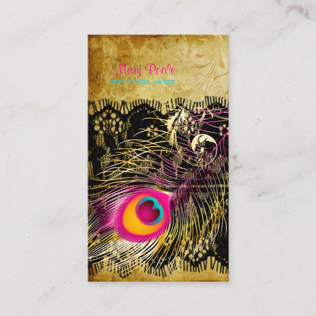 PixDezines vintage peacock+filigree swirls Business Card (Front)