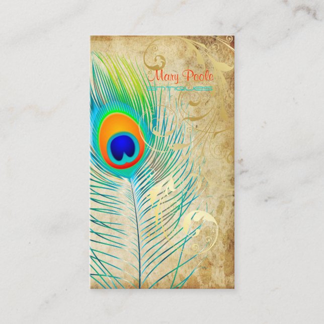 PixDezines vintage peacock+filigree swirls Business Card (Front)