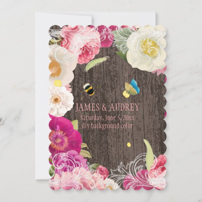 PixDezines vintage peonies, roses/redoute Invitation (Front)