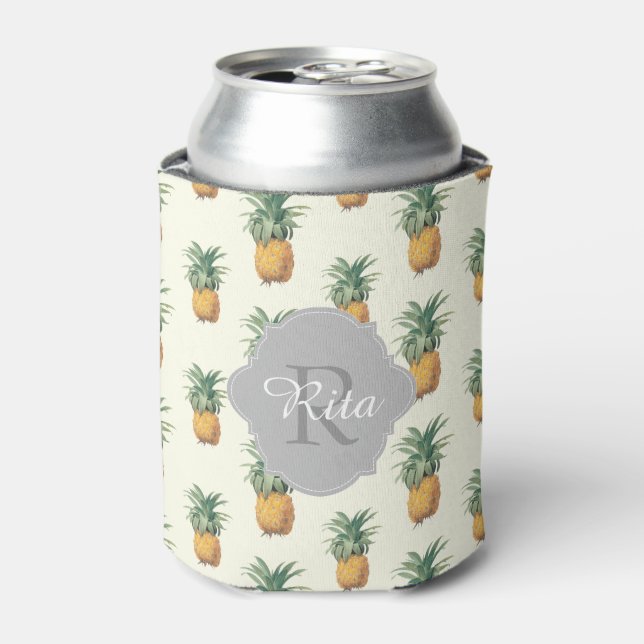 PixDezines Vintage Pineapples Pattern Can Cooler (Can Front)