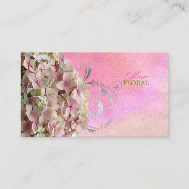 PixDezines vintage pink hydrangeas/florists Business Card (Front)