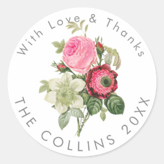 PixDezines Vintage Pink Roses Thank You Stickers