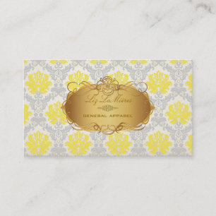 PixDezines vintage piqué damask/yellow+grey Business Card