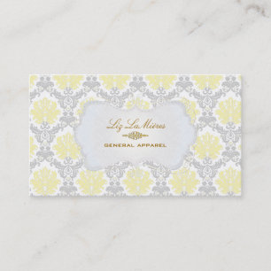 PixDezines vintage piqué damask/yellow+grey Business Card