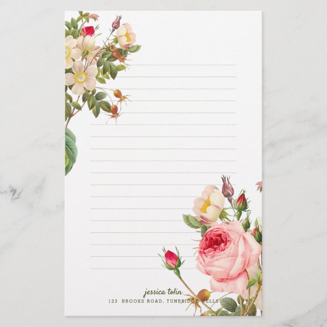 PixDezines Vintage Roses/Botanical Art Stationery (Front)