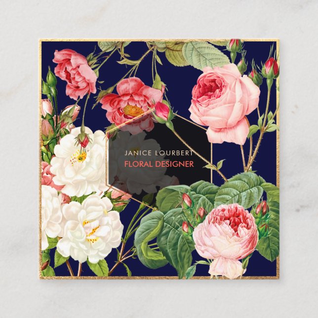 PixDezines VINTAGE ROSES BOTANICAL PRINT Square Business Card (Front)