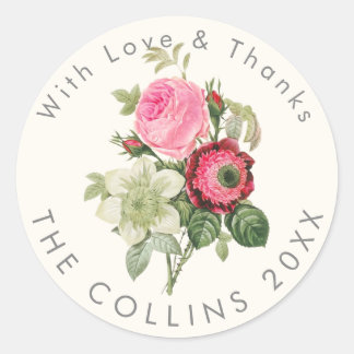 PixDezines VINTAGE ROSES DIY Event|Thank You Classic Round Sticker