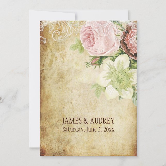 PixDezines vintage roses/parchment Invitation (Front)