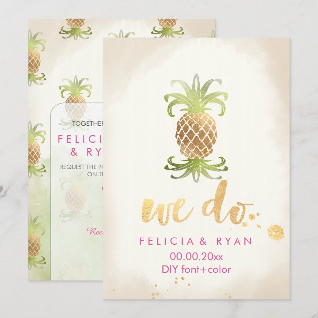 PixDezines Vintage Royal Hawaiian Pinapples Invitation (Front/Back)