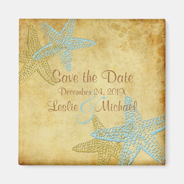 PixDezines Vintage starfish, Save the Date Magnet (Front)