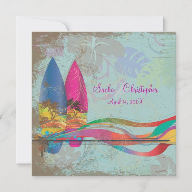 PixDezines vintage surfers, destination events Invitation (Front)