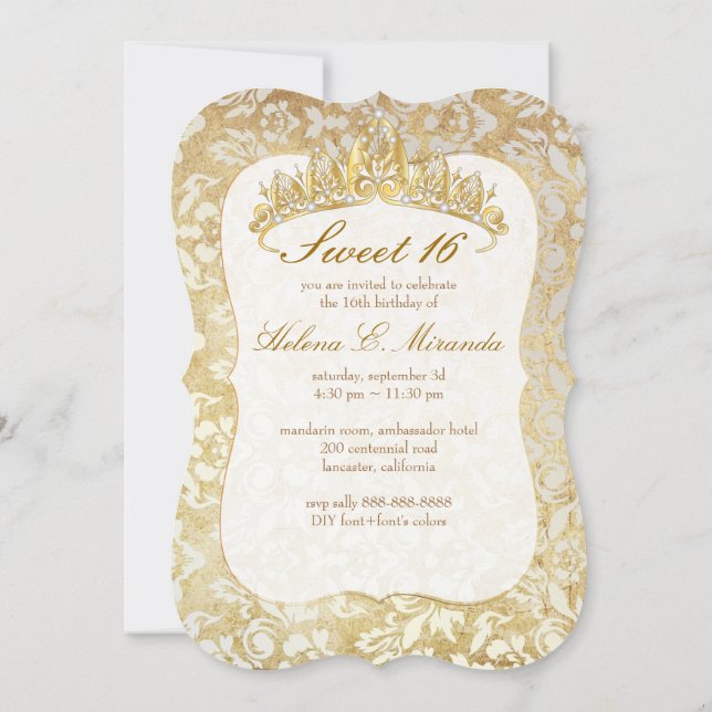 PixDezines vintage Sweet 16/ princess/pearl damask Invitation (Back)