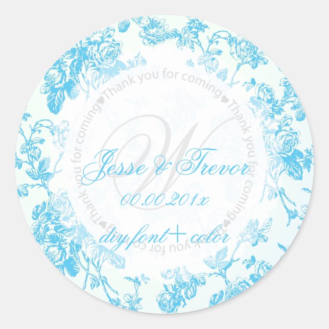 PixDezines vintage toile/aqua blue Classic Round Sticker (Front)