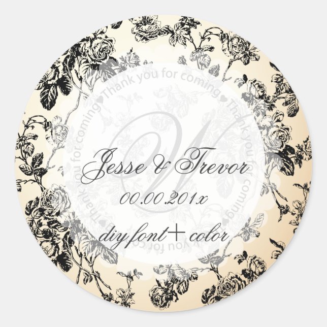 PixDezines vintage toile/black Classic Round Sticker (Front)